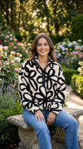 Daisy Print Zip Up Fleece Pullover