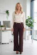 Aubergine Button Detail Trousers