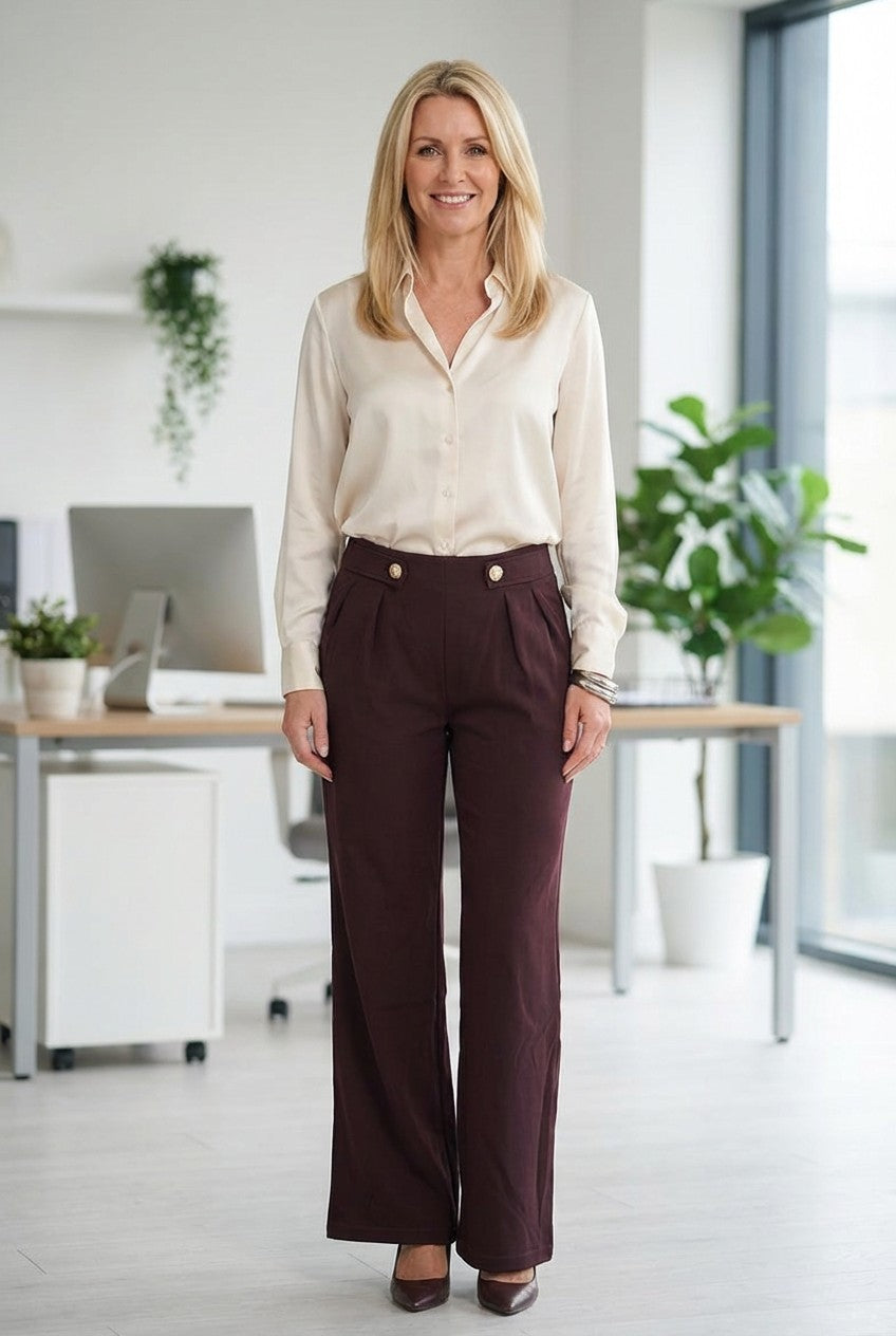 Aubergine Button Detail Trousers
