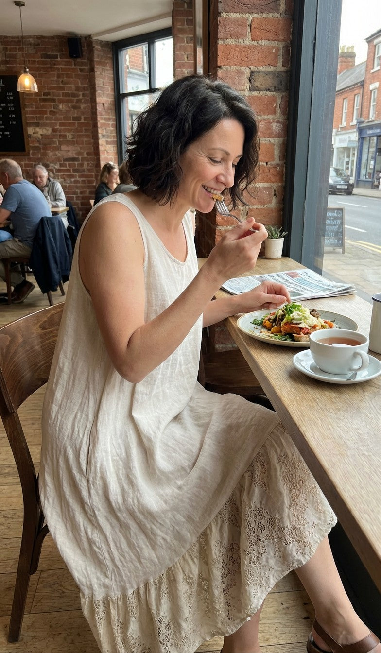 Crochet Back Lace Linen Dress