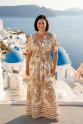 Neutral Leaf Print Maxi Dress