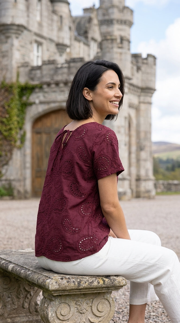 Paisley Embroidered Eyelet Top
