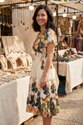 Bold Flower Border Button Midi Dress