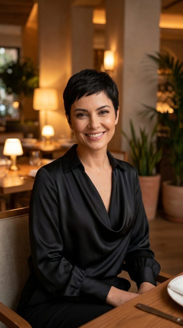 Black Satin Cowl Neck Blouse