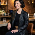 Faux Suede Long Jacket with Snake Print Effect