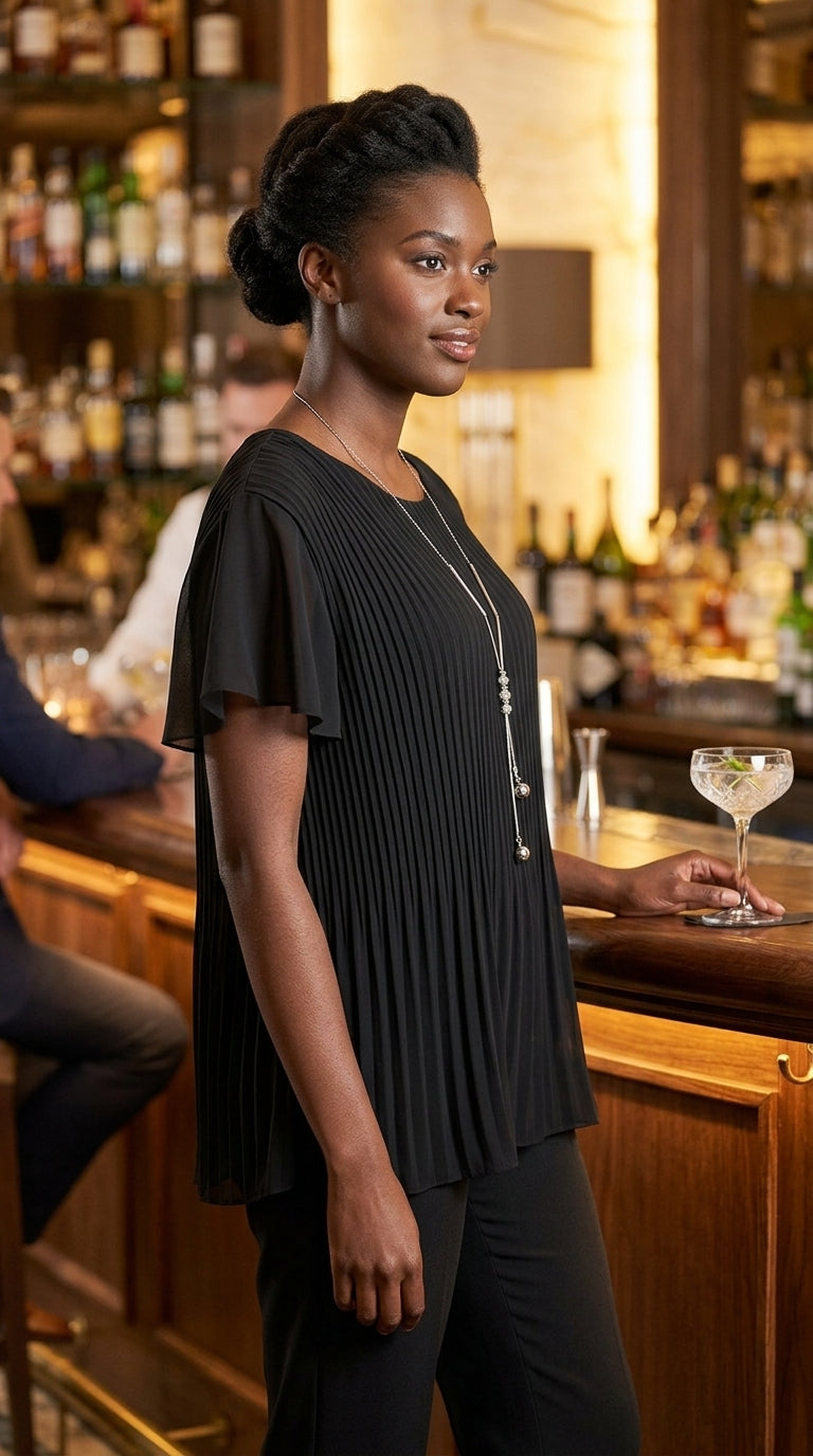 Short Sleeved Pleated Necklace Top