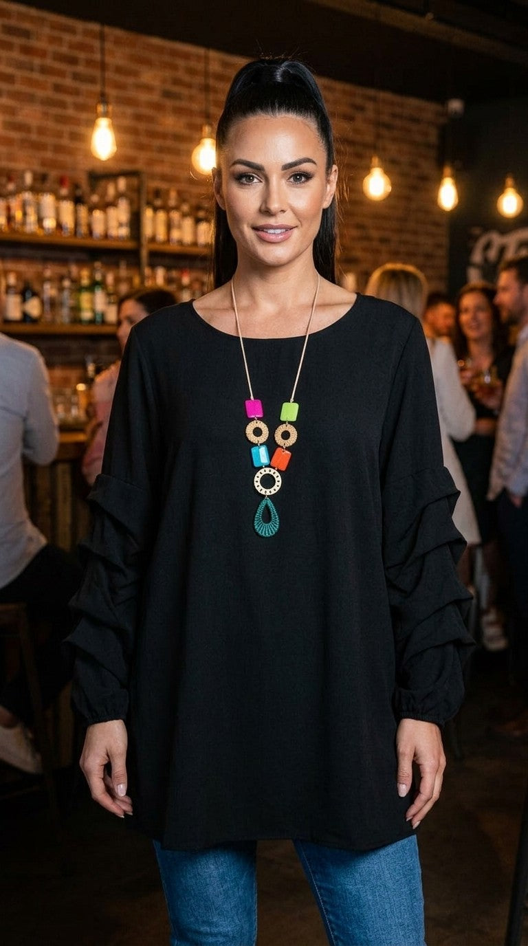 Ruched Sleeve Necklace Top