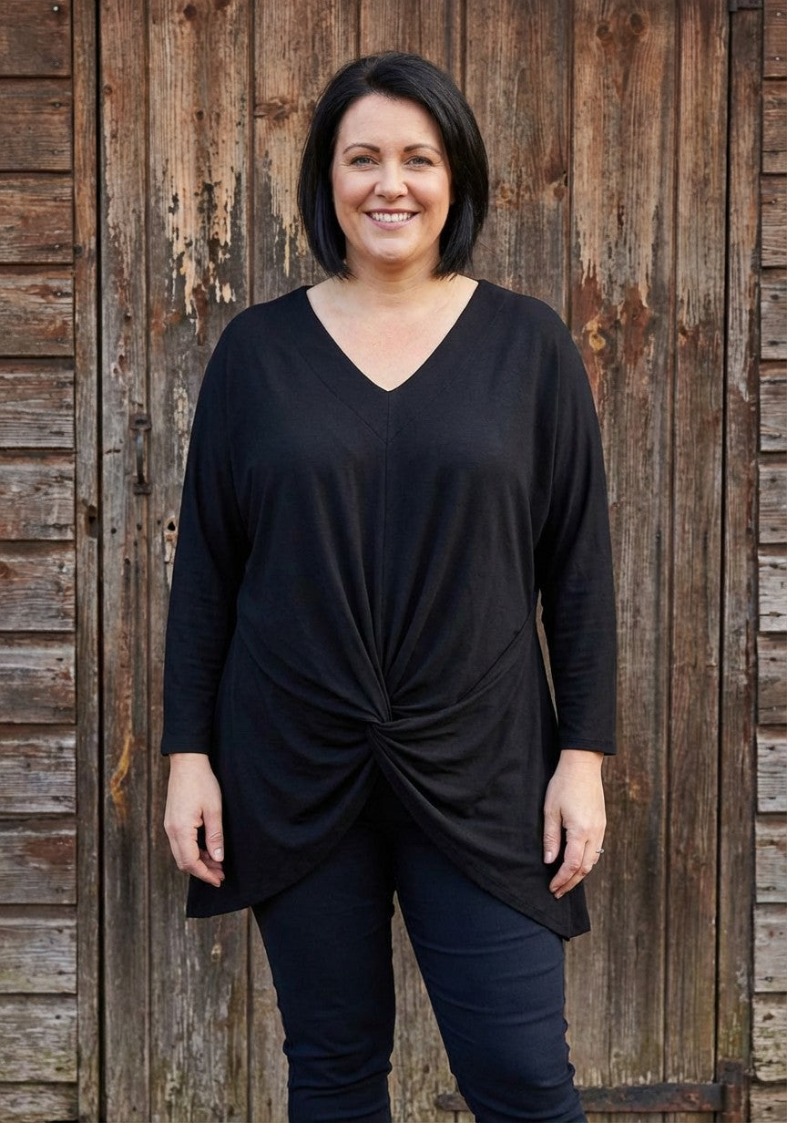 Italian Twisted Front V Neck Top