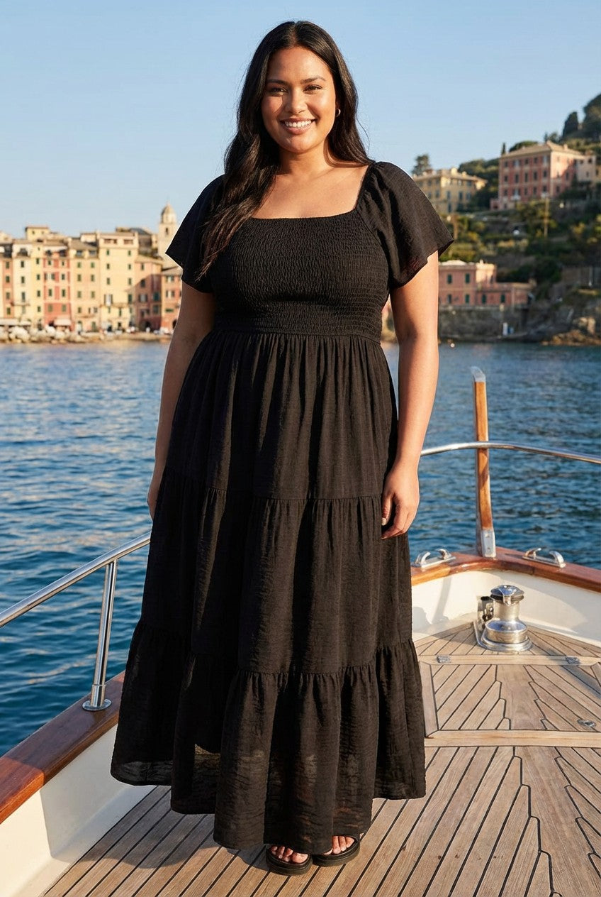 Curve Black Shirred Bodice Dress