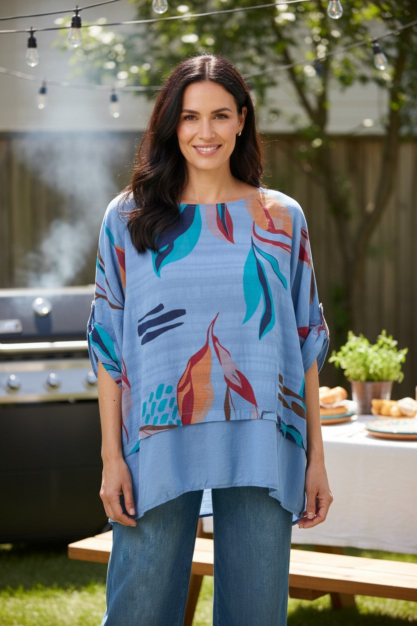 Cotton Contrast Leaves Top