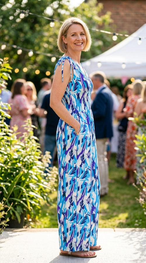 Aqua Blue Floral Print Jumpsuit
