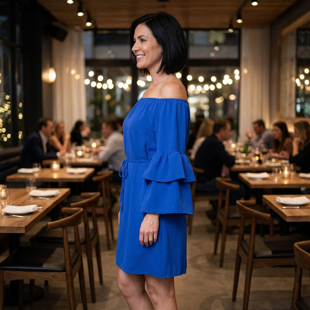 Ra Ra Royal Blue Off the Shoulder Dress