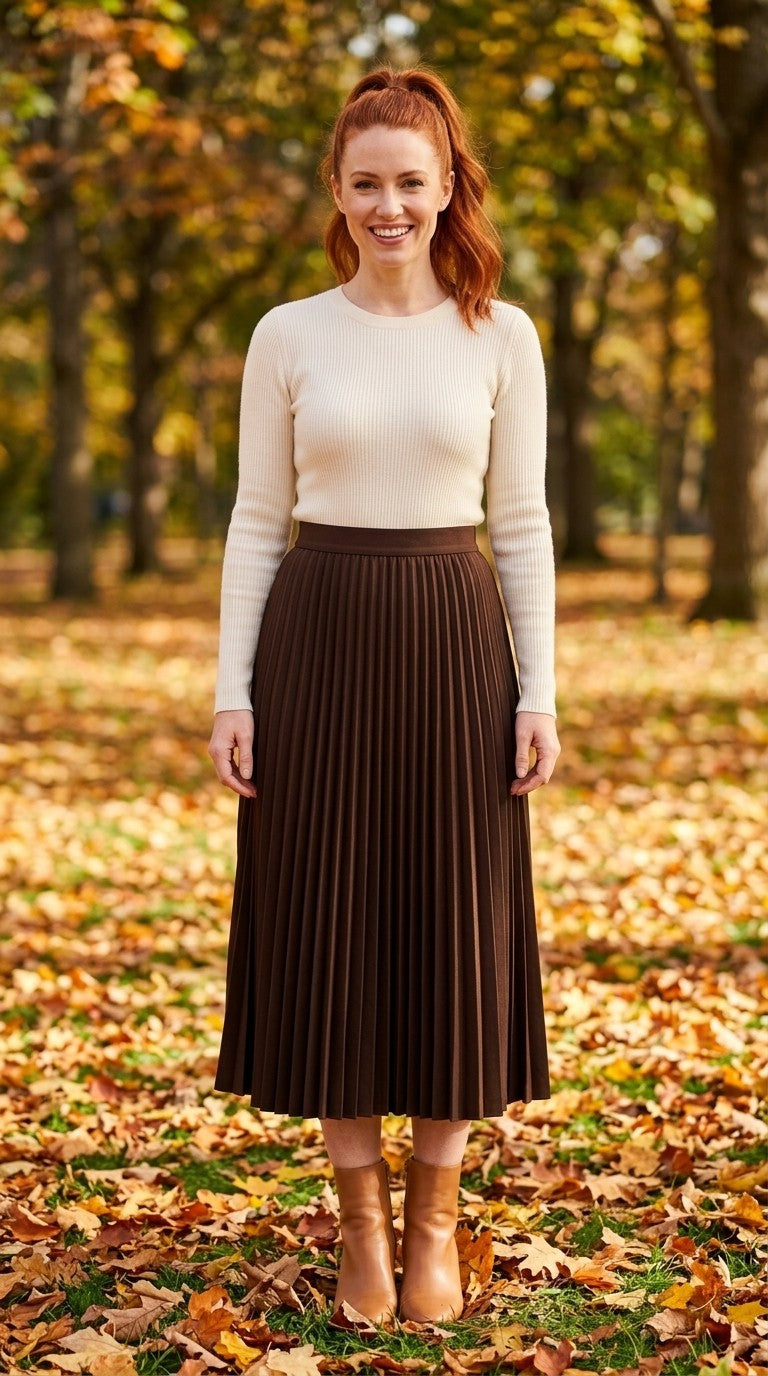 Chocolate Brown Knitted Pleated Skirt