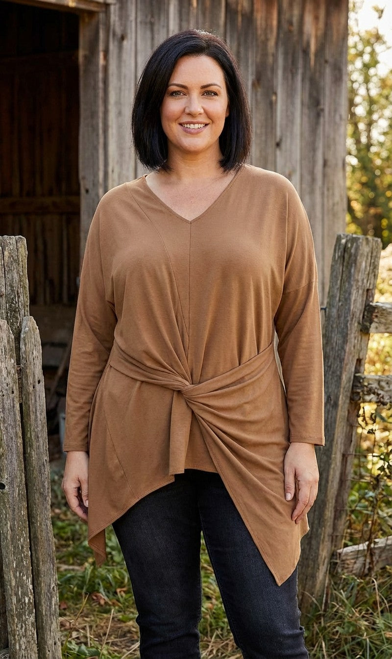 Italian Twisted Front V Neck Top