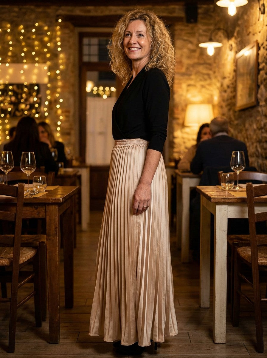 Pleated Satin Skirt