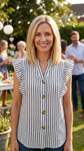 Candy Stripe Button Frill Top