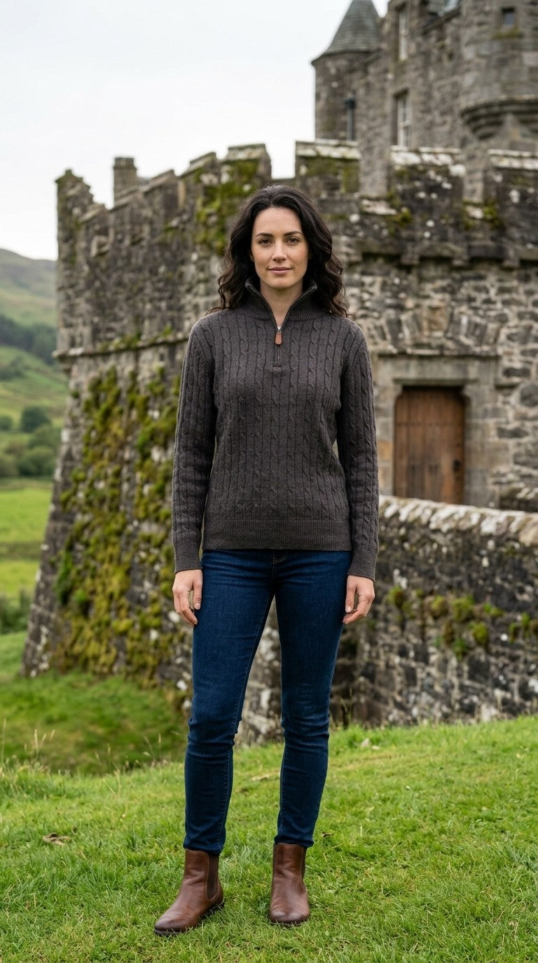 Cable Knit Zip Up Jumper