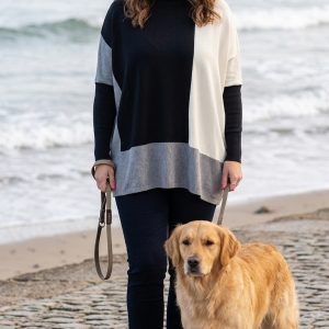 Colour Block Polo Neck Jumper