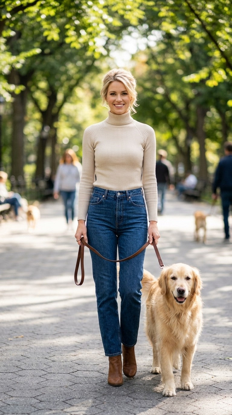 Beige Ribbed Polo Neck Jumper