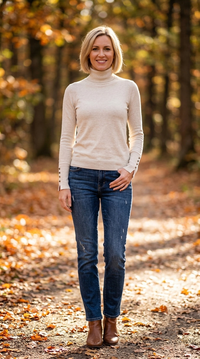 Button Sleeve Polo Neck Jumper