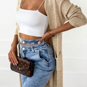 Shimmer Longline Knitted Gold Cardigan