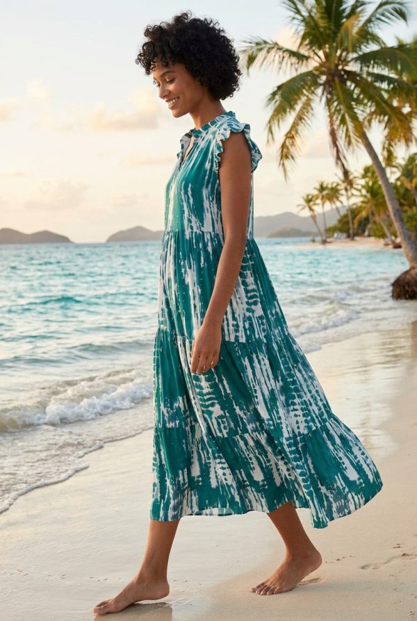 Frill Sleeve Tiered Tie Dye Maxi Dress