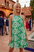 Tie Up Patterned Pleated Dress