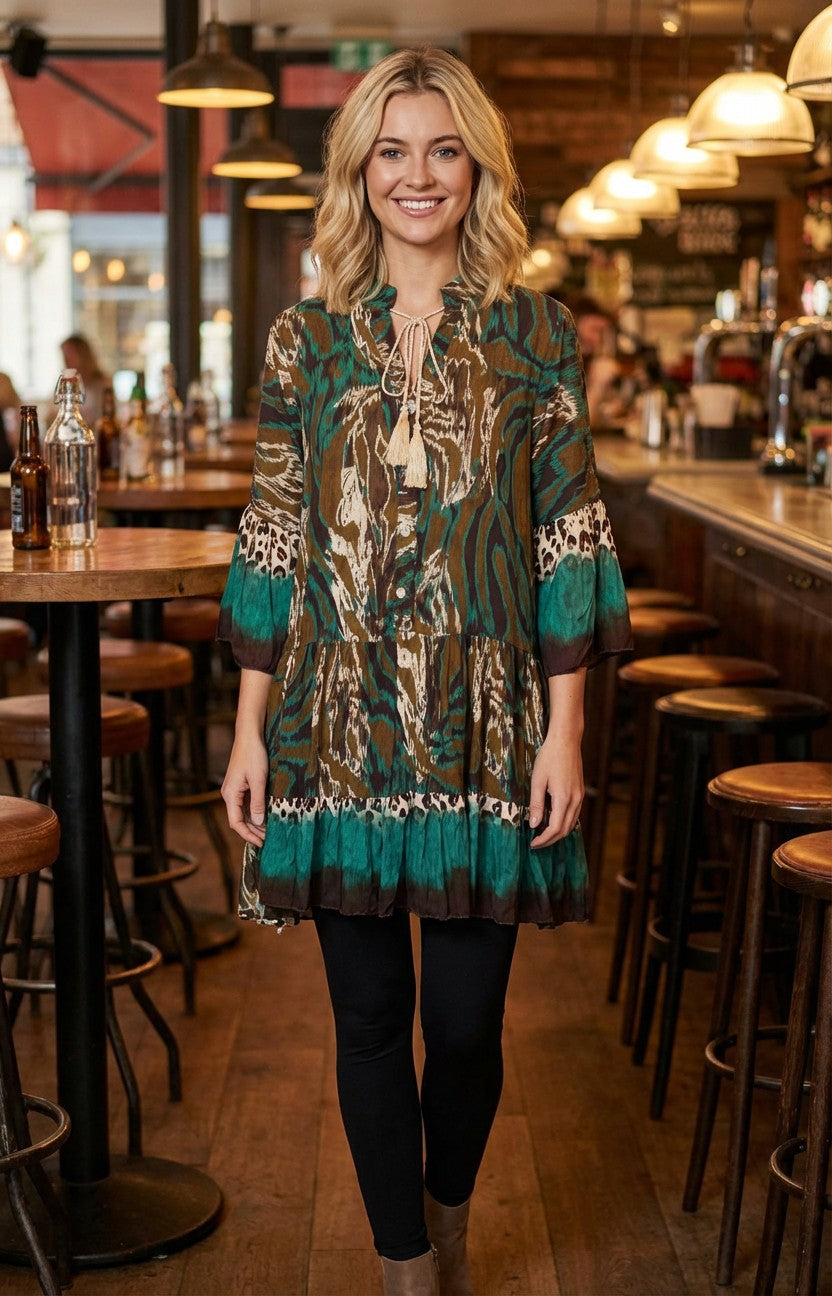 Tassel Detailed Animal Print Tunic/Dress