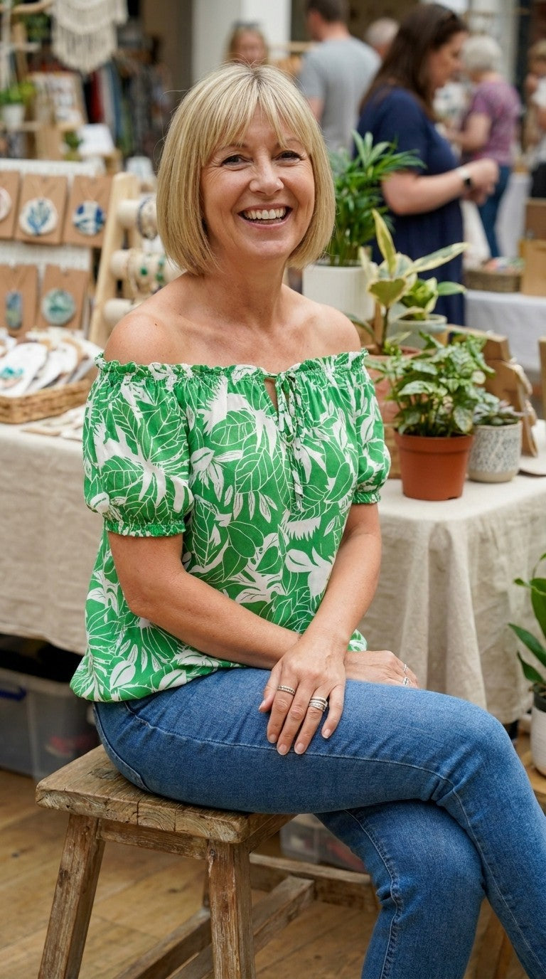Bardot Style Leaf Print Top