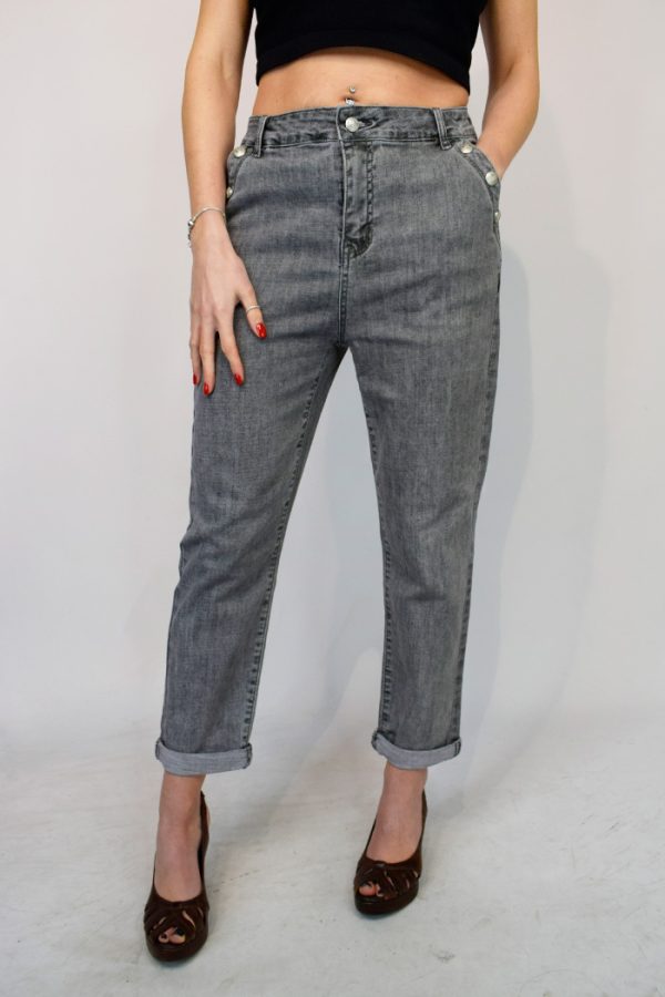 Button Detail Charcoal Jeans