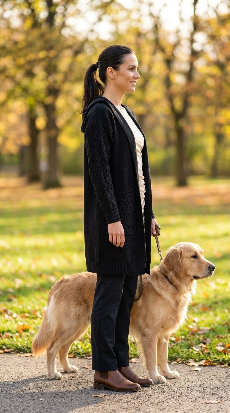 Black Hooded Knitted Cardigan