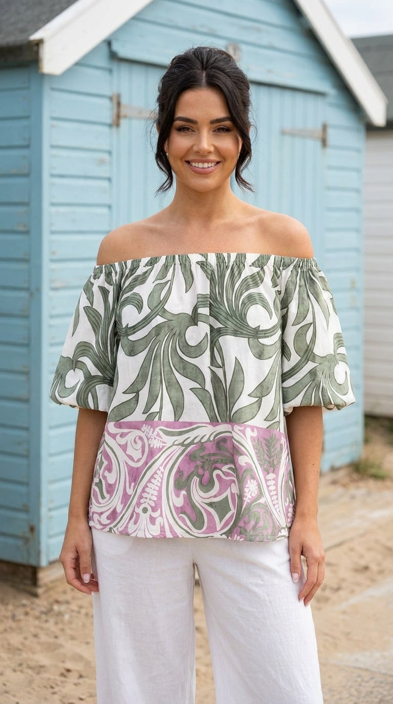 Off the Shoulder Printed Blouse