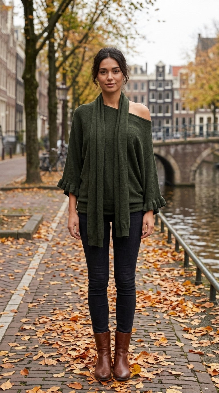 Frill Sleeve Jumper with Scarf