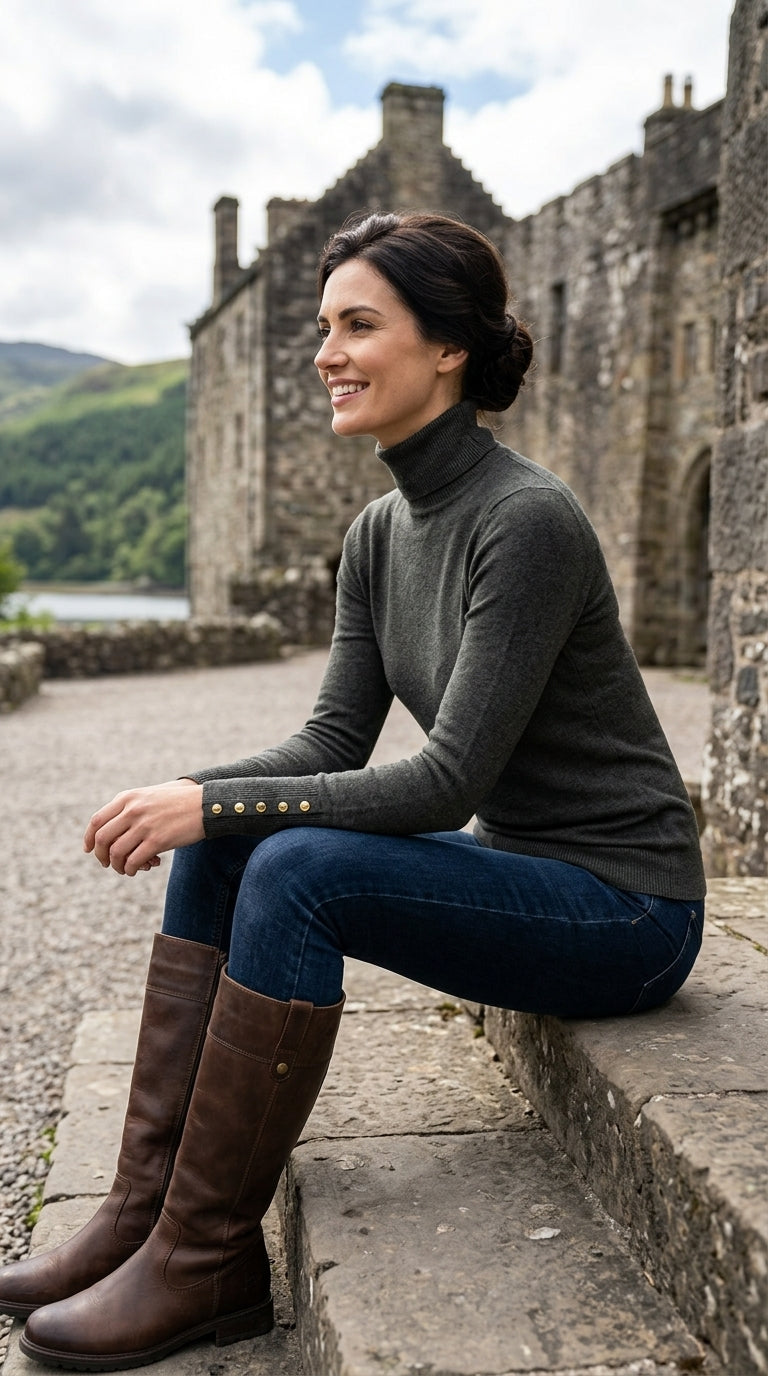 Button Sleeve Polo Neck Jumper