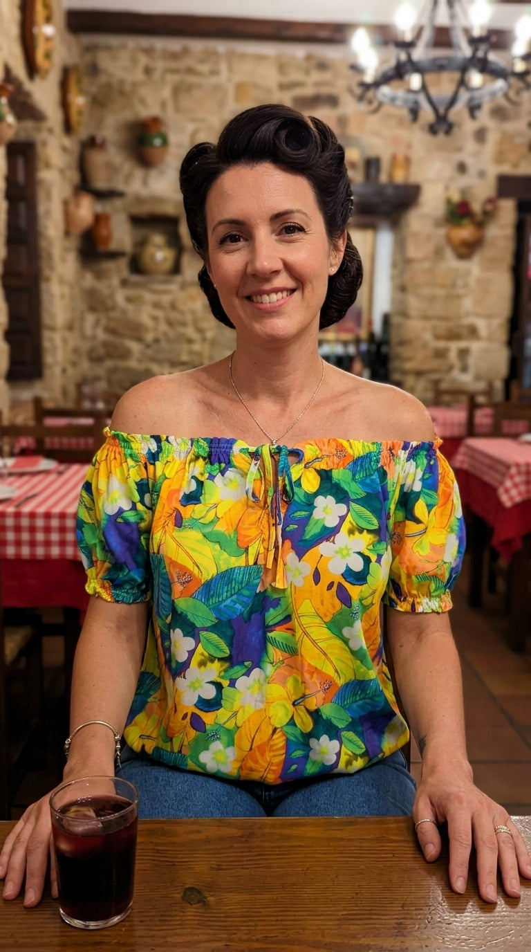 Tropical Print Bardot Top