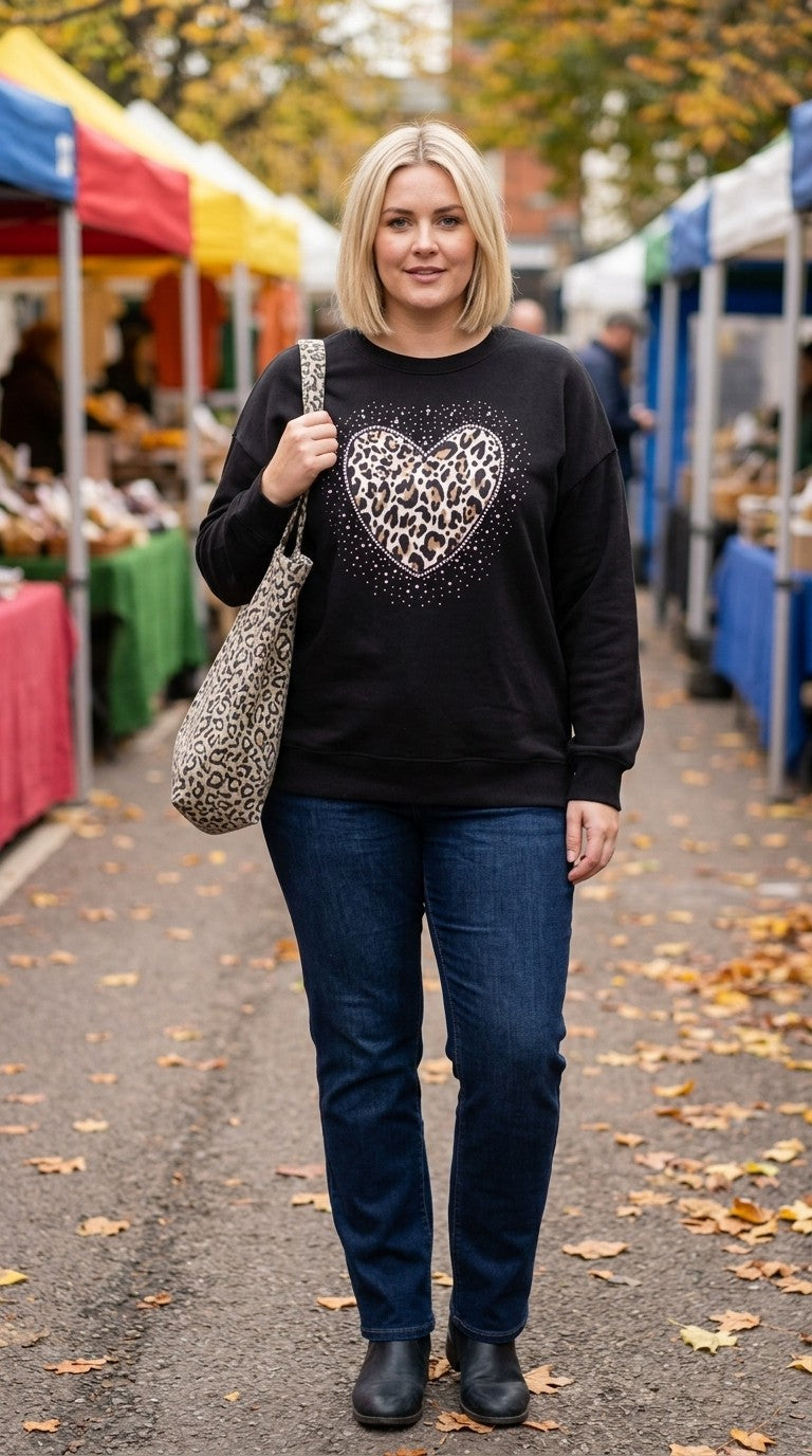 Oversized Diamante Heart Sweatshirt