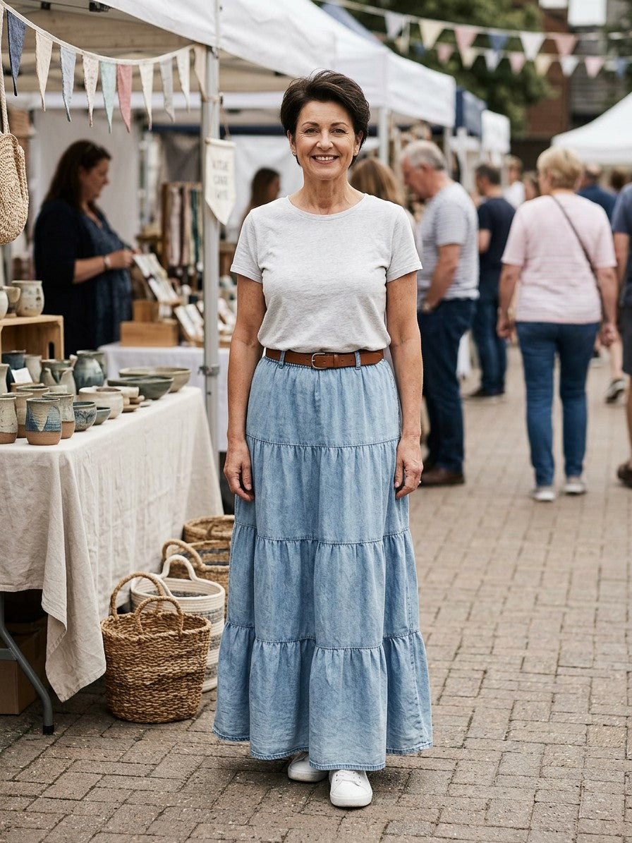 Tiered Denim Skirt