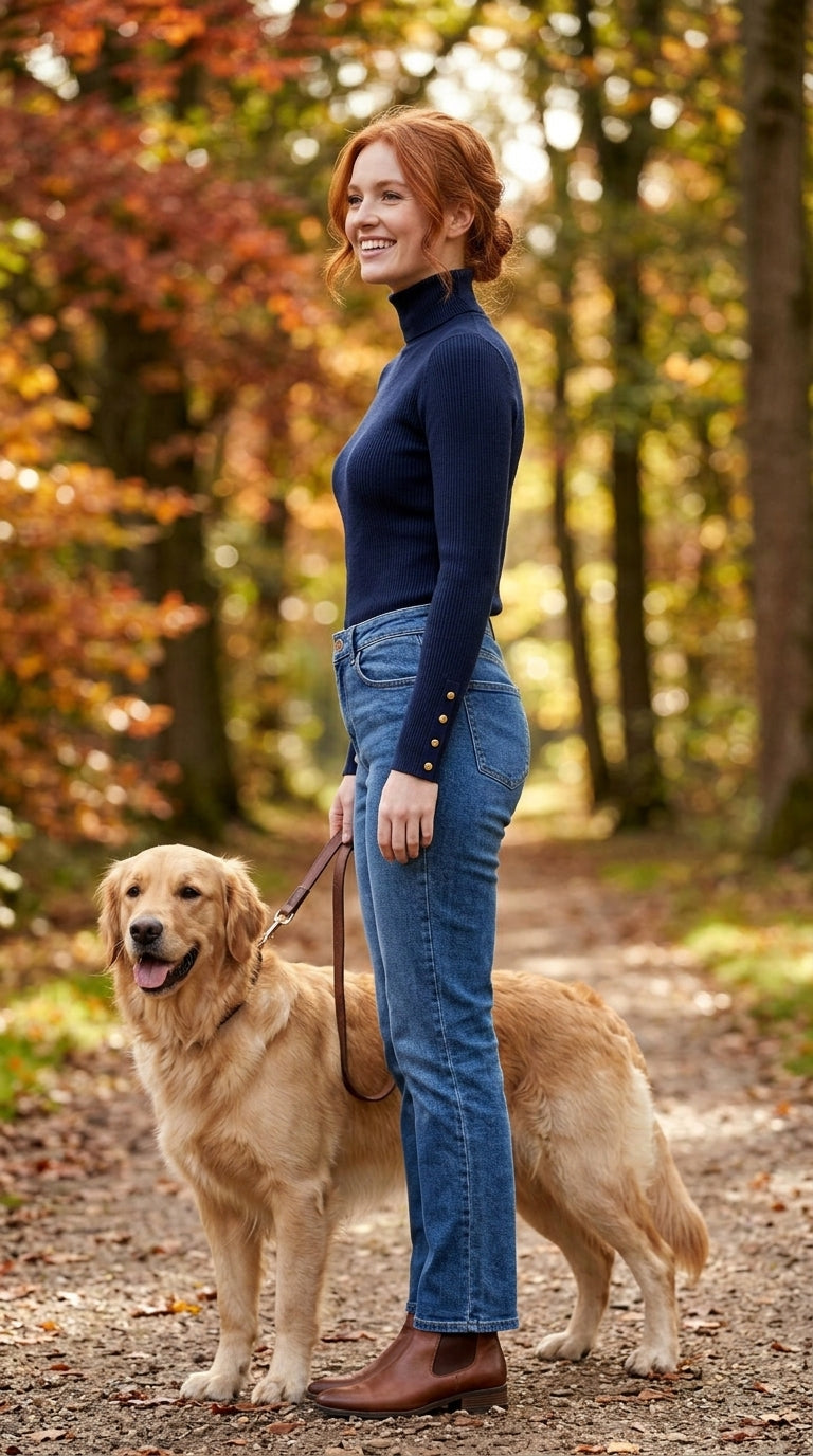 Button Sleeve Polo Neck Jumper