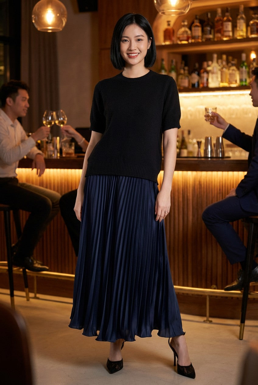 Pleated Satin Skirt