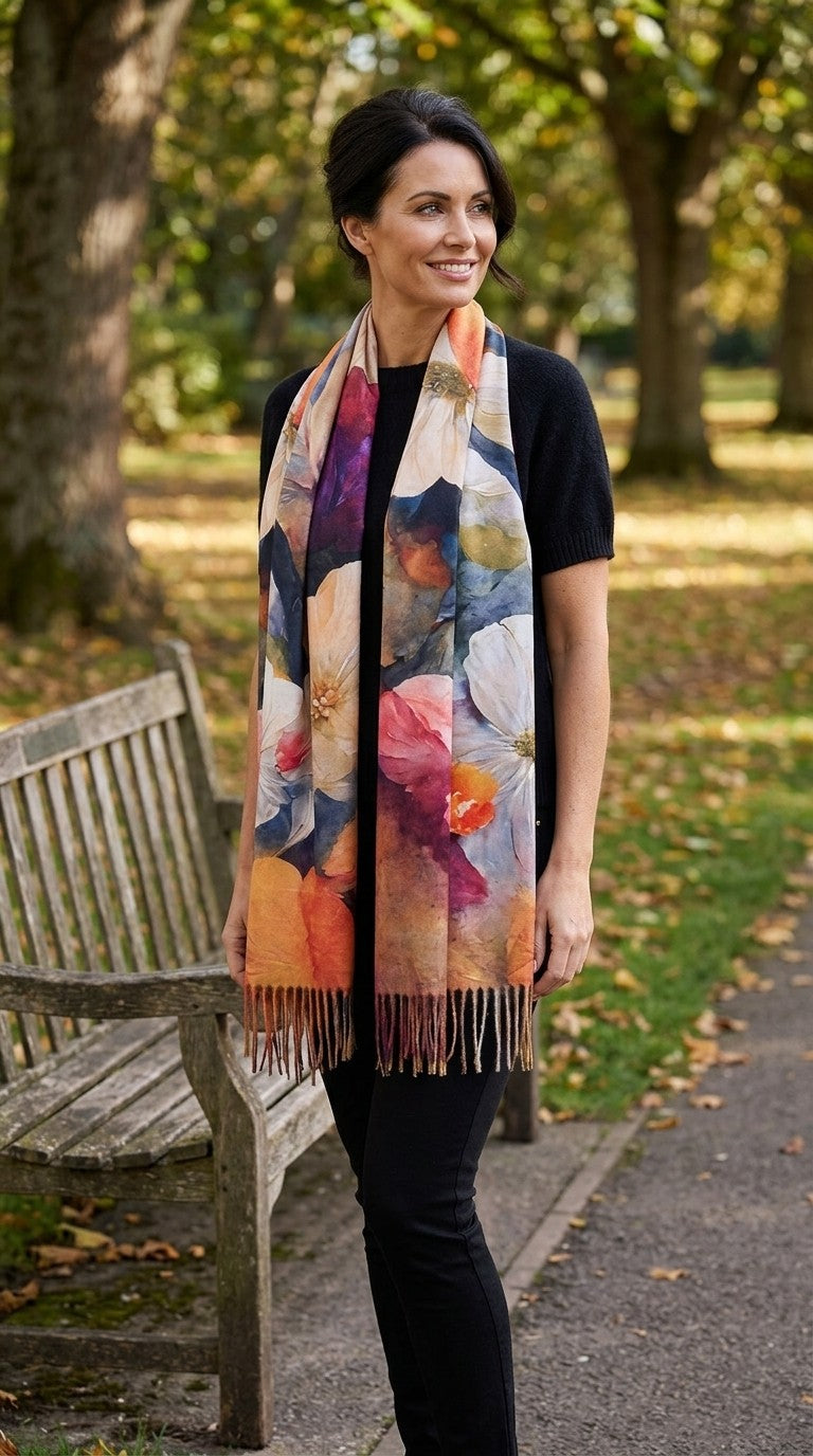 Floral Fringed Scarf
