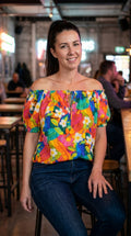 Tropical Print Bardot Top