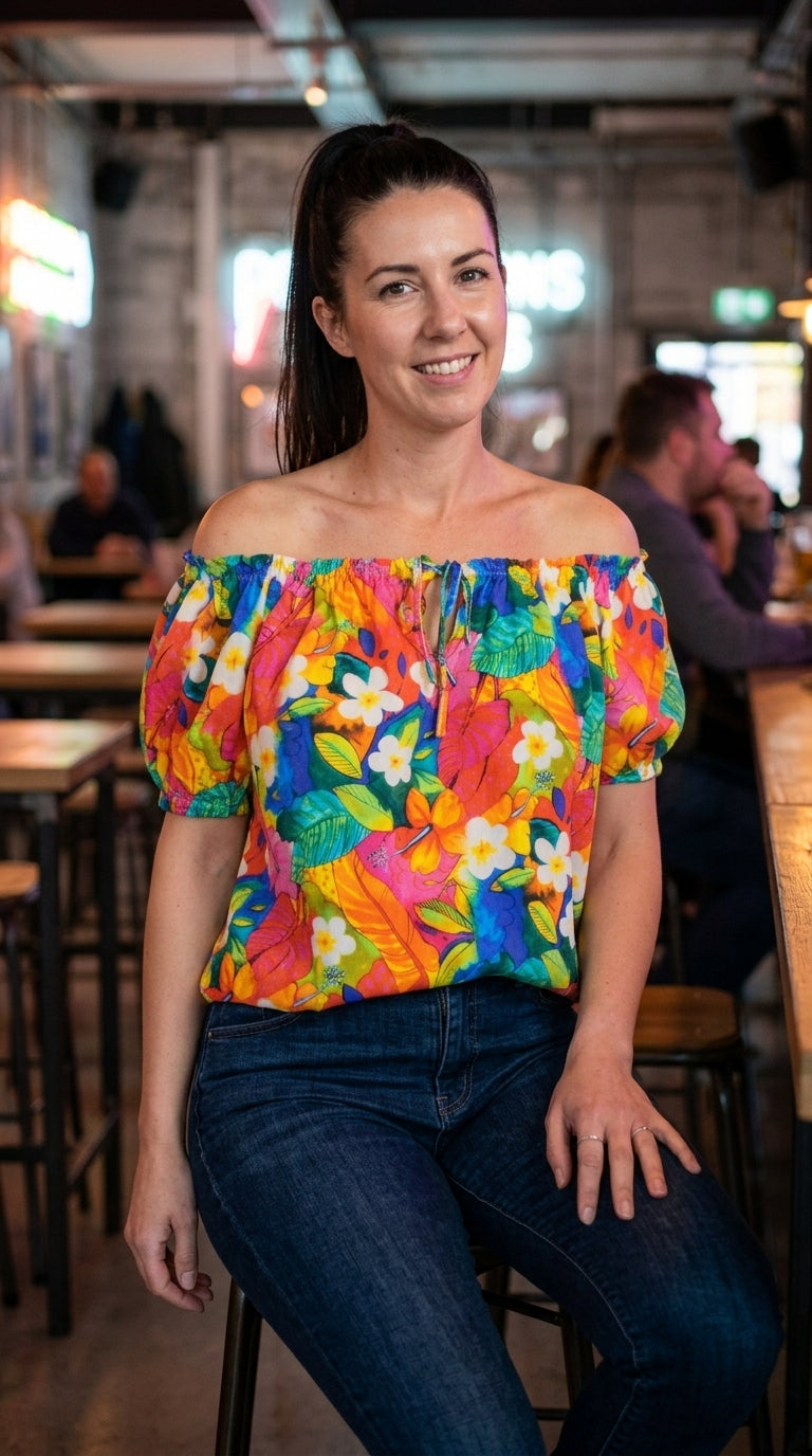 Tropical Print Bardot Top