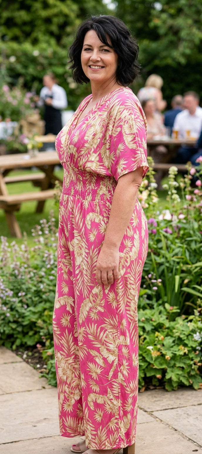 Leaf Print Stretch Jumpsuit