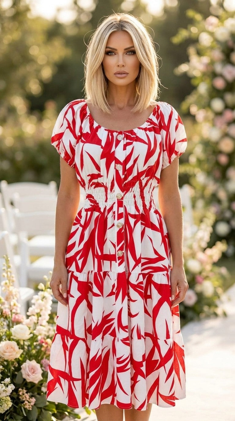 Red and White Sparkle Bardot Dress