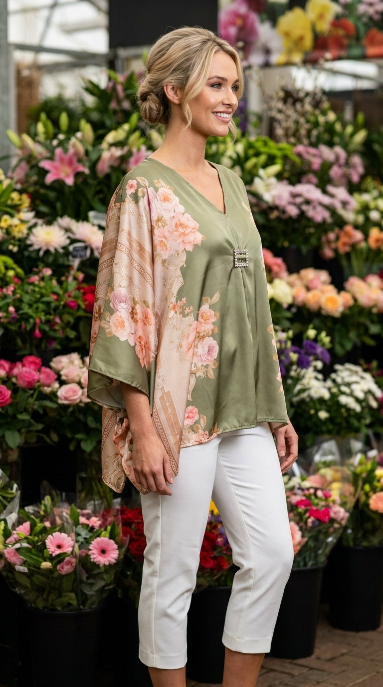 Diamante Brooch Floral Top