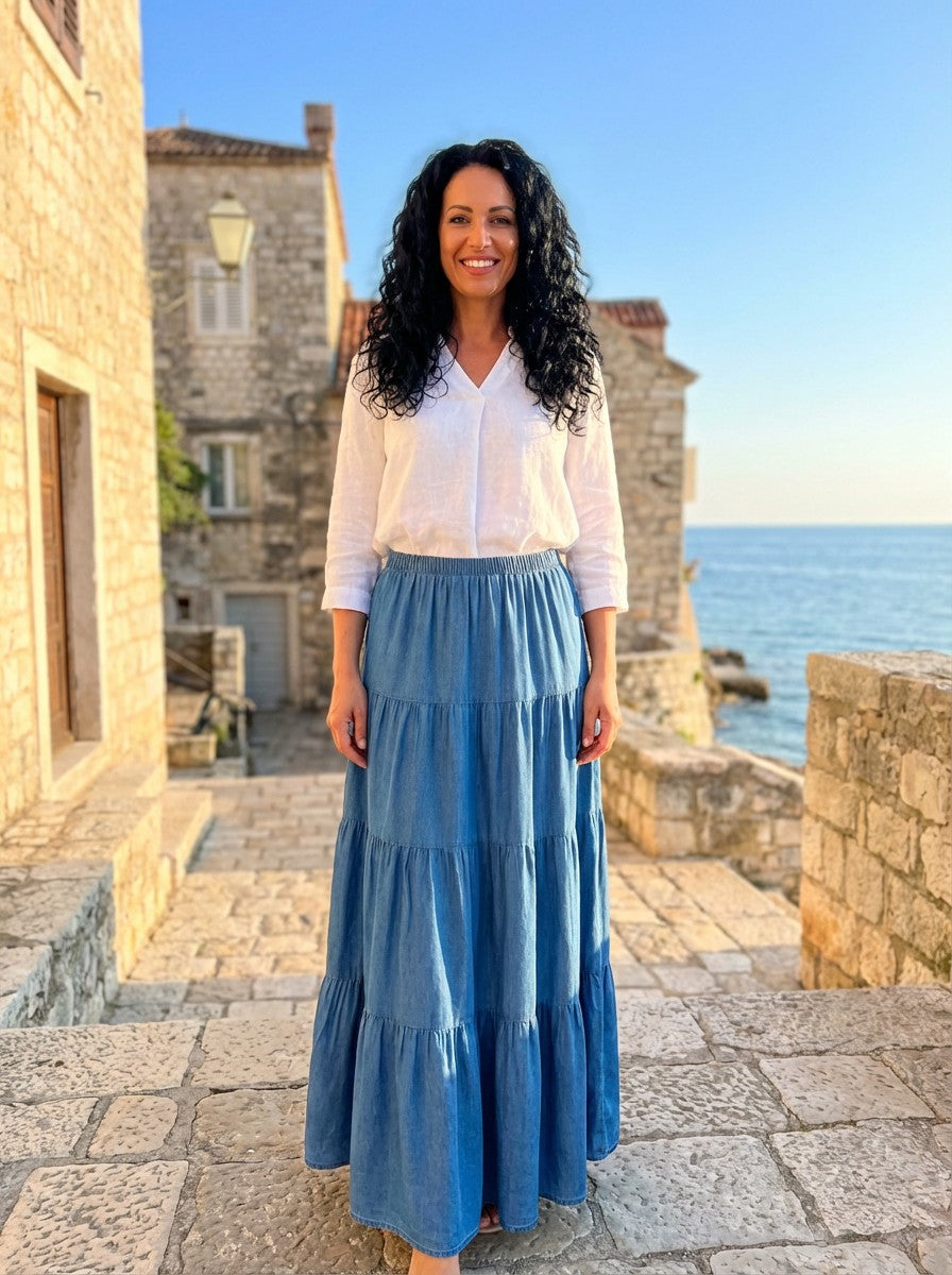 Tiered Denim Skirt