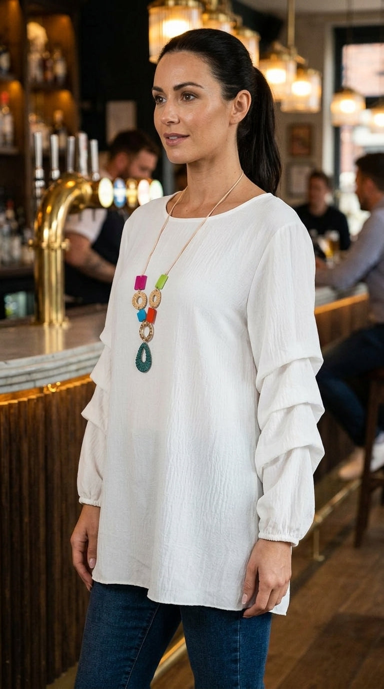 Ruched Sleeve Necklace Top