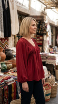 V Neck Elasticated Ruched Top