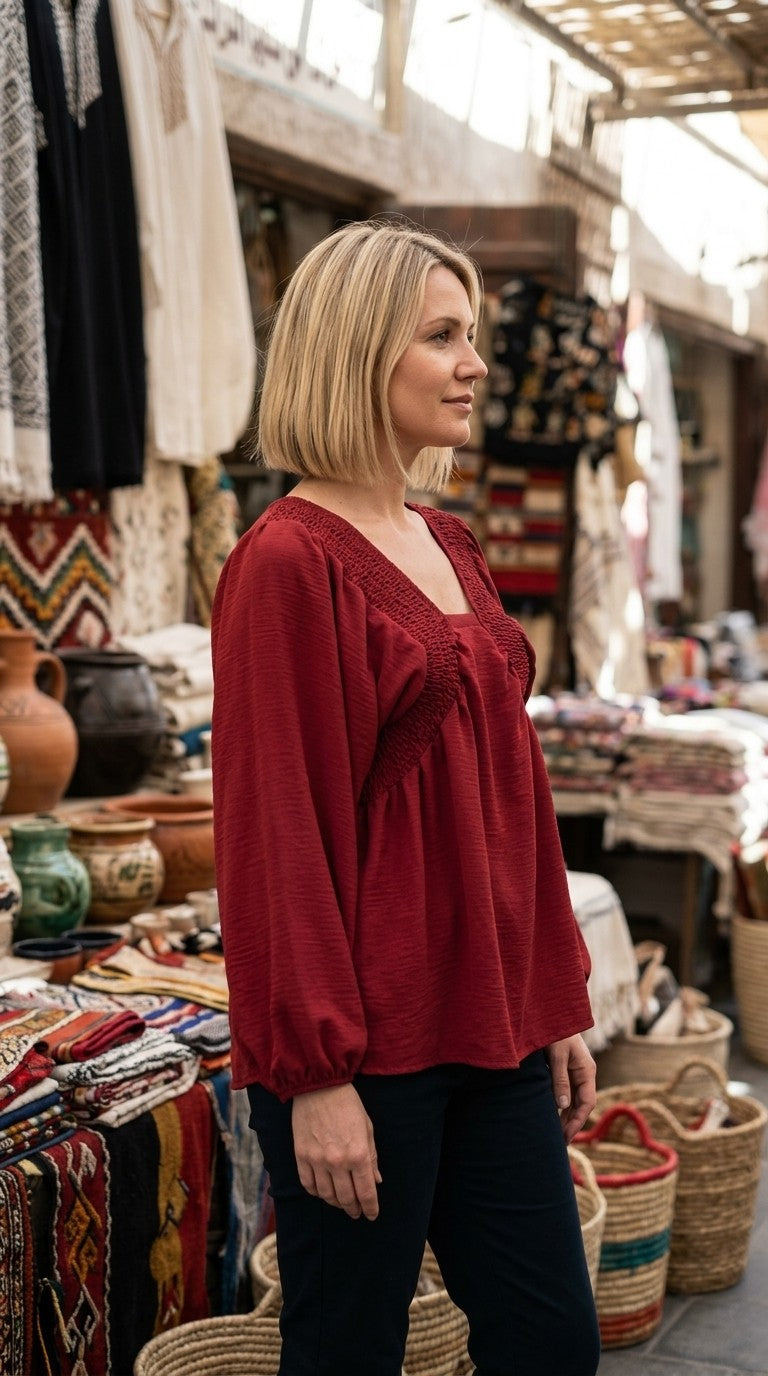 V Neck Elasticated Ruched Top
