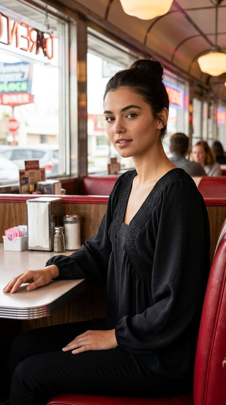 V Neck Elasticated Ruched Top